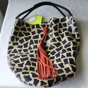 Leopard Print Hobo Bag with Red Tassel